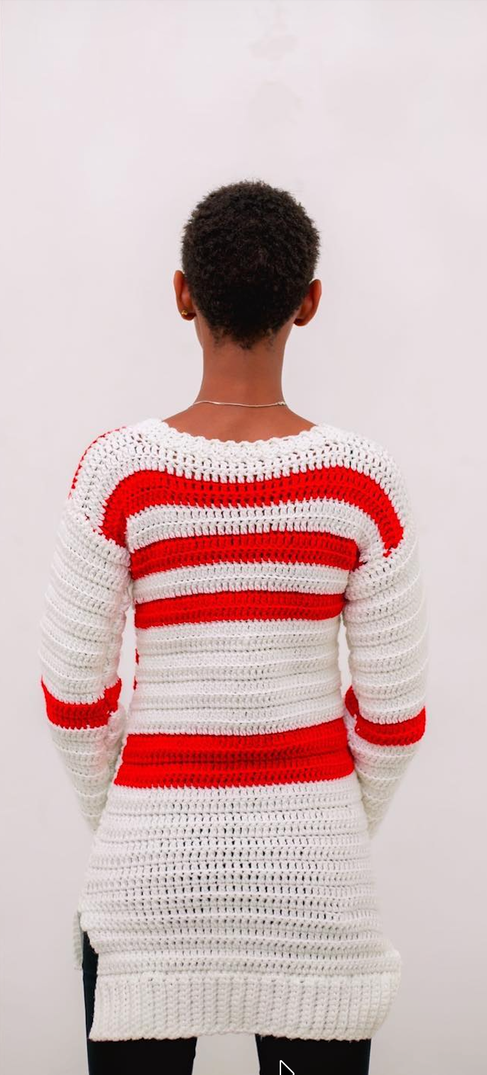 Handcrafted Red & White Striped Knit Sweater - Nautical Style
