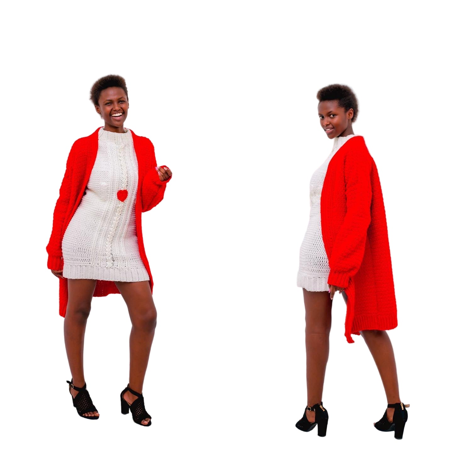 Bold Red Handcrafted Long Knit Cardigan